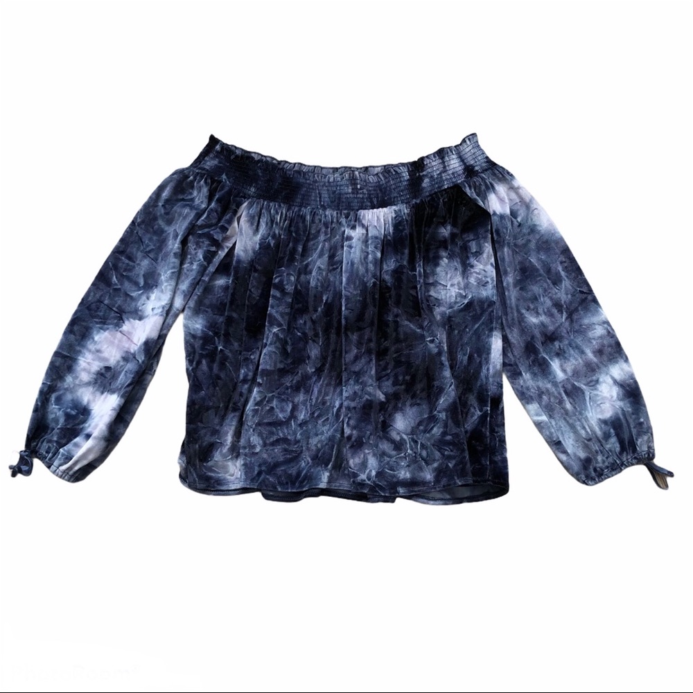 American Eagle Velvet Tie Dye Off Shoulder Top Blue XS‎